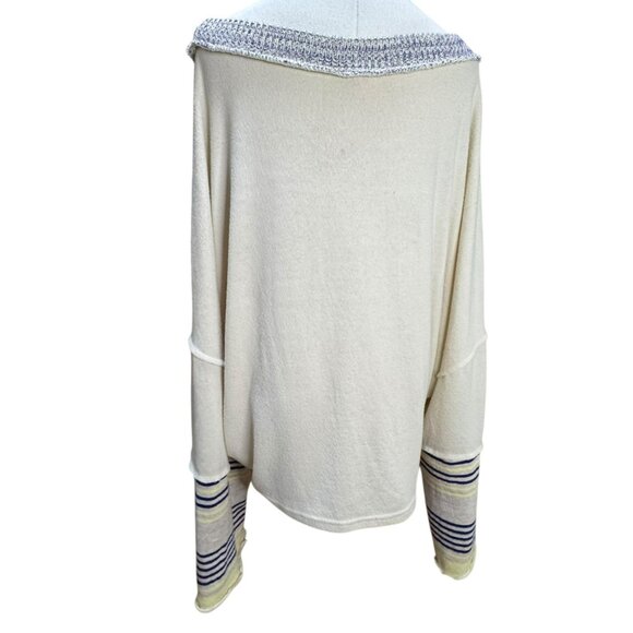 Free People Cooper Striped Knit Top Ivory Yellow Blue Oversized Slouchy Top SZ:L - Picture 8 of 12